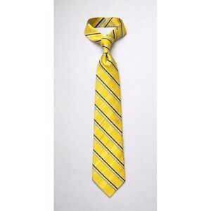 Cremieux 100% Silk Necktie - Yellow w/Black & Blue Stripes